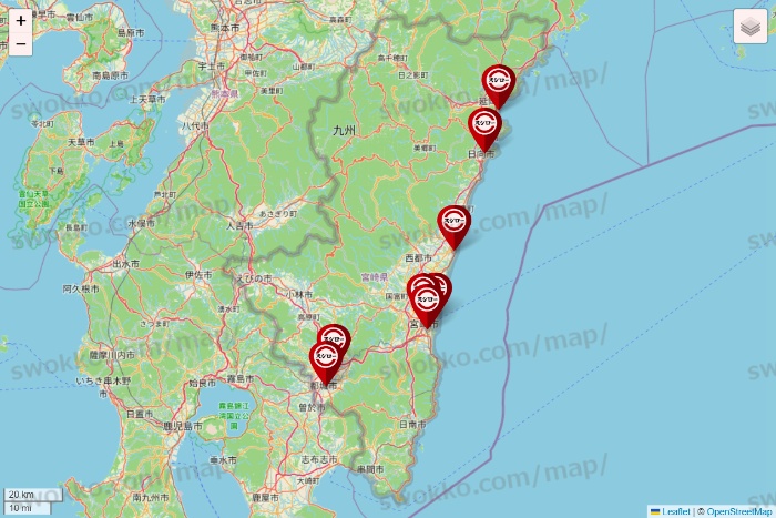 宮崎県のスシローの店舗地図