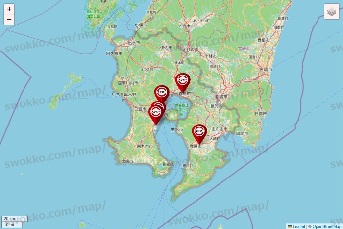 鹿児島県のスシローの店舗地図