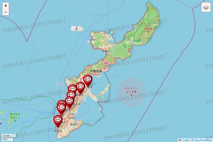沖縄県のスシローの店舗地図