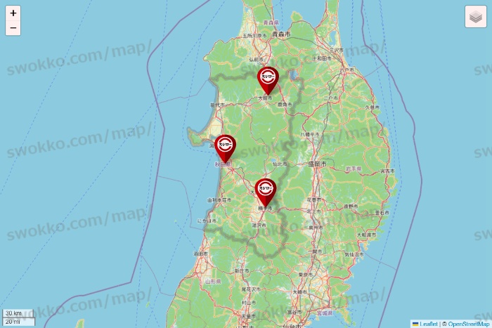 秋田県のスシローの店舗地図