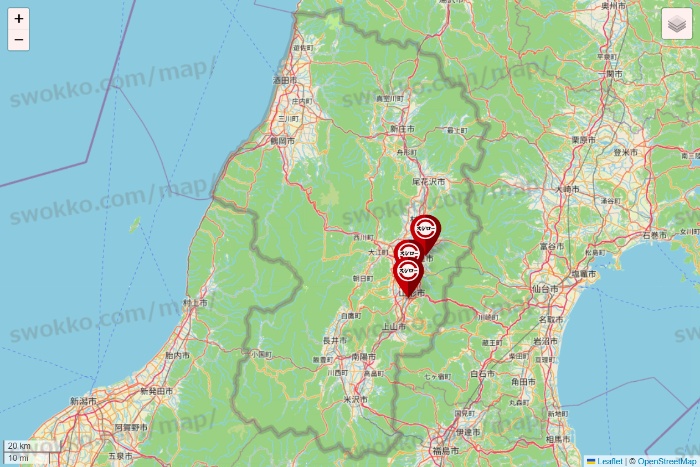 山形県のスシローの店舗地図
