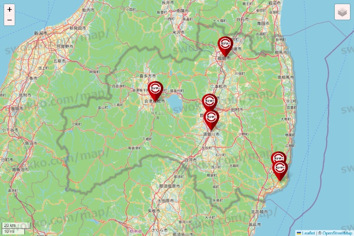 福島県のスシローの店舗地図