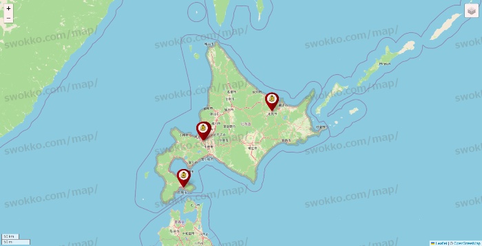 北海道のタックルベリーの店舗地図