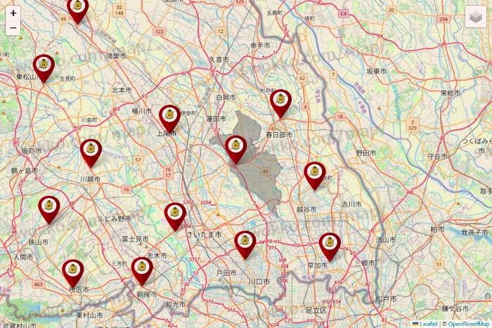 埼玉県のタックルベリーの店舗地図