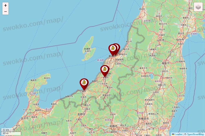 新潟県のタックルベリーの店舗地図