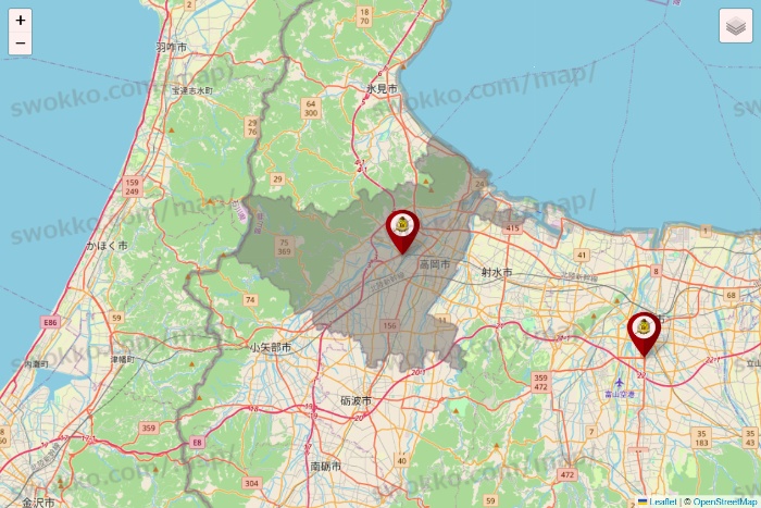 富山県のタックルベリーの店舗地図