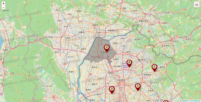 愛知県のタックルベリーの店舗地図