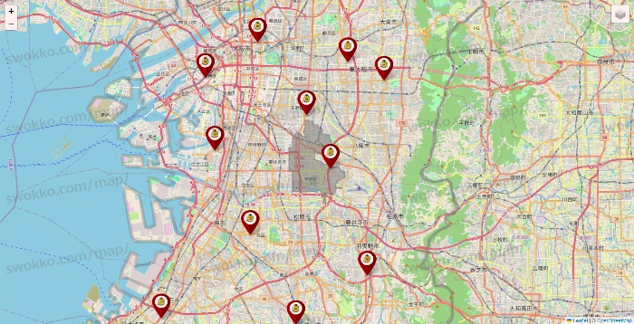 大阪府のタックルベリーの店舗地図