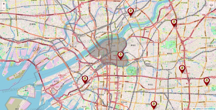 大阪府のタックルベリーの店舗地図