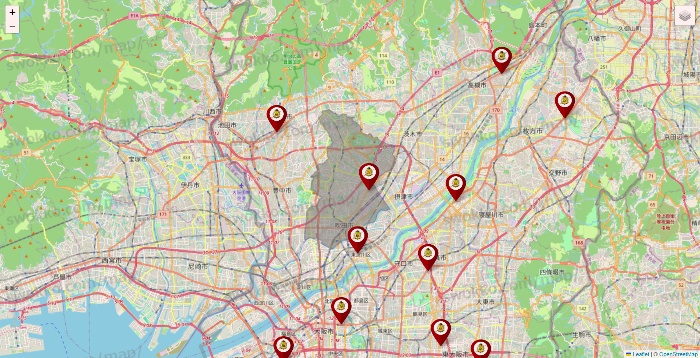 大阪府のタックルベリーの店舗地図