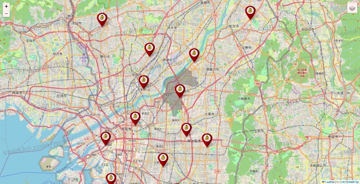 大阪府のタックルベリーの店舗地図