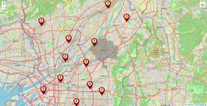 大阪府のタックルベリーの店舗地図