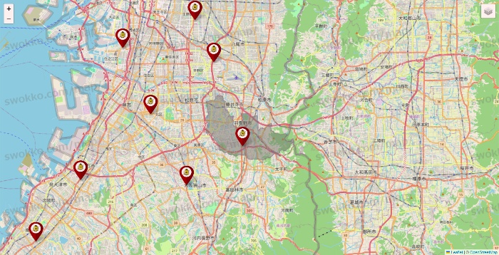 大阪府のタックルベリーの店舗地図
