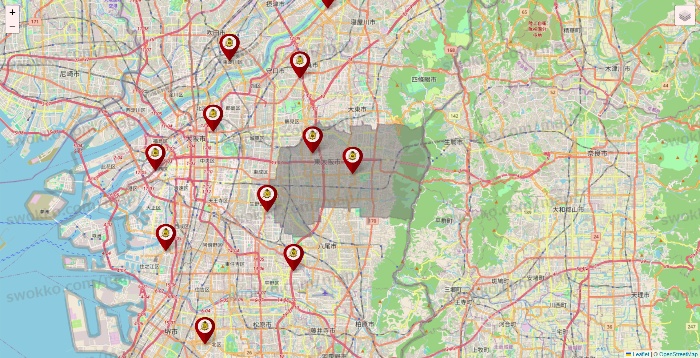 大阪府のタックルベリーの店舗地図