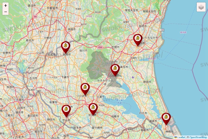 茨城県のタックルベリーの店舗地図