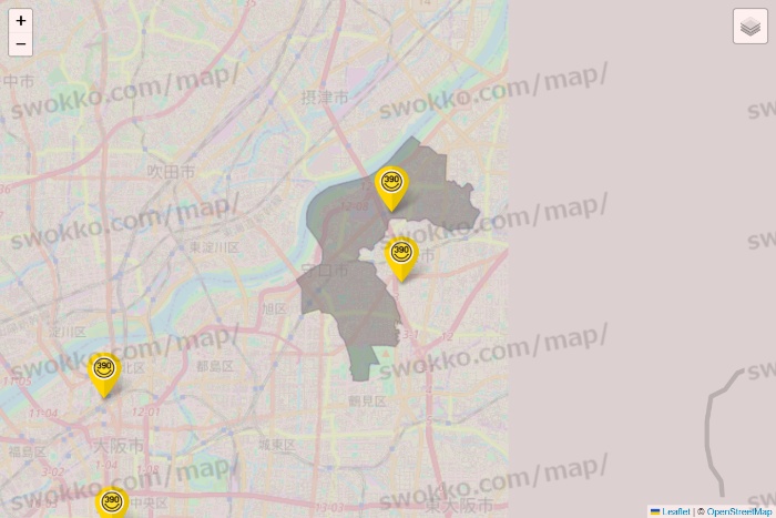 大阪府のサンキューマートの店舗地図