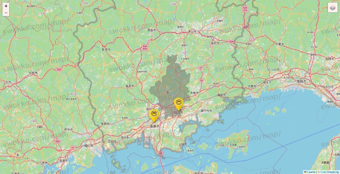 岡山県のサンキューマートの店舗地図