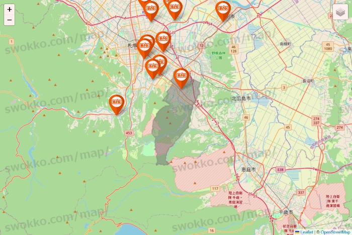 北海道のザ・ビッグの店舗地図