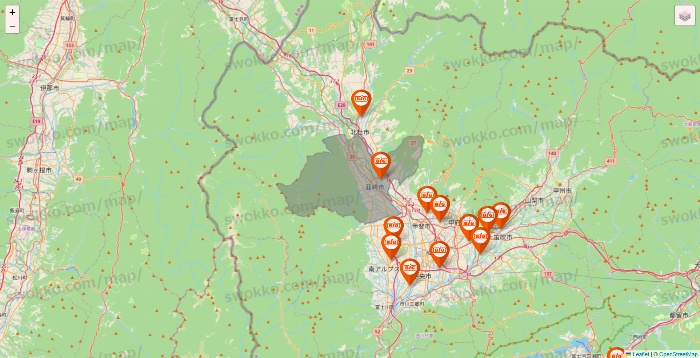 山梨県のザ・ビッグの店舗地図