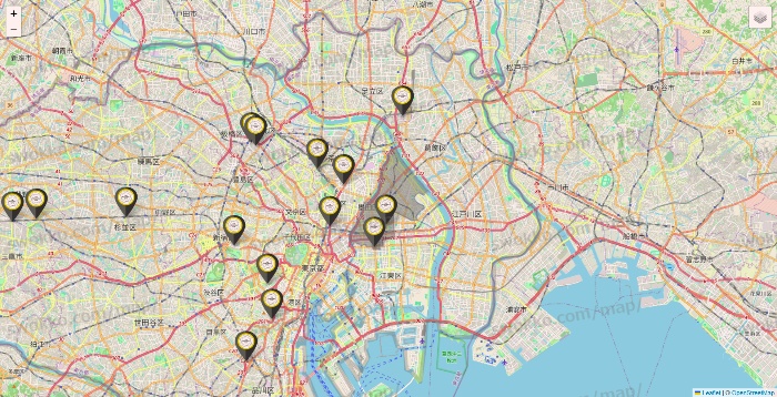 東京都のTHE PERSONAL GYMの店舗地図