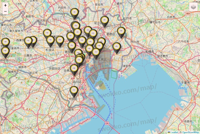 東京都のTHE PERSONAL GYMの店舗地図