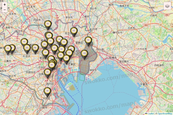 東京都のTHE PERSONAL GYMの店舗地図
