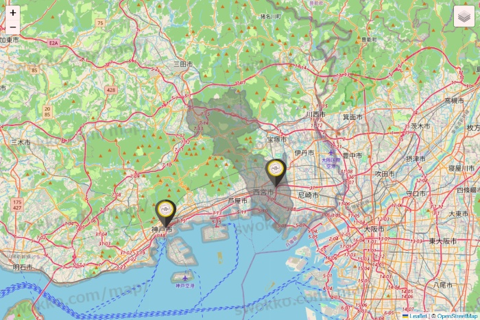兵庫県のTHE PERSONAL GYMの店舗地図