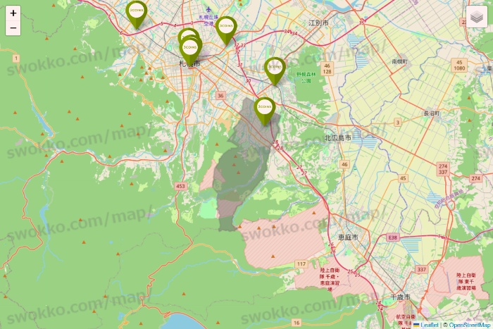 北海道の3COINSの店舗地図
