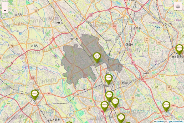 埼玉県の3COINSの店舗地図