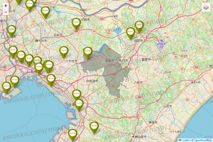 千葉県の3COINSの店舗地図
