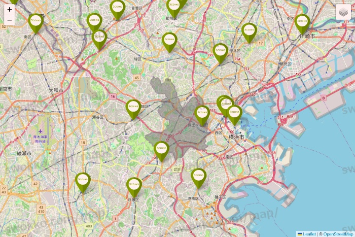 神奈川県の3COINSの店舗地図