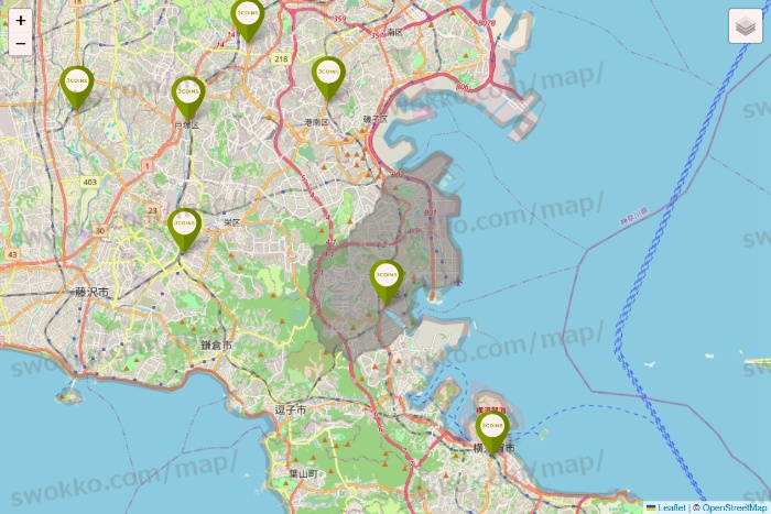 神奈川県の3COINSの店舗地図