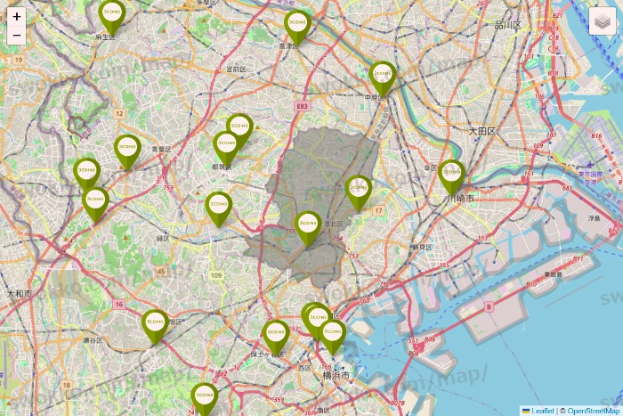神奈川県の3COINSの店舗地図
