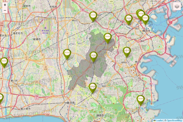神奈川県の3COINSの店舗地図