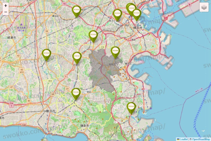 神奈川県の3COINSの店舗地図