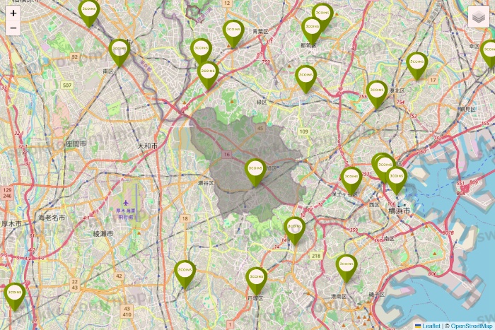 神奈川県の3COINSの店舗地図