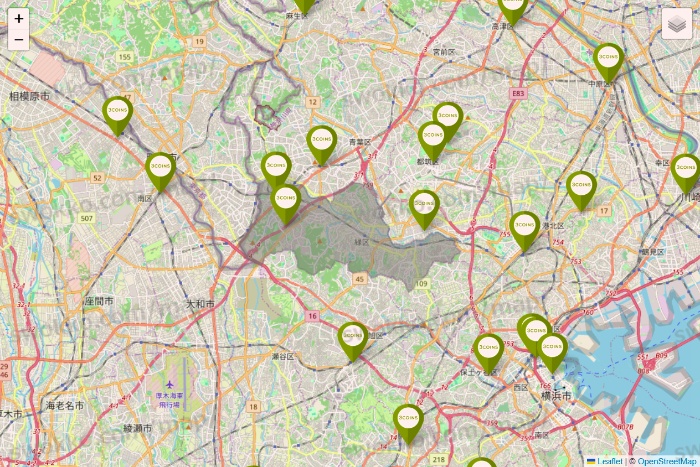 神奈川県の3COINSの店舗地図