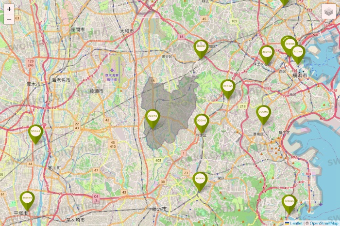 神奈川県の3COINSの店舗地図