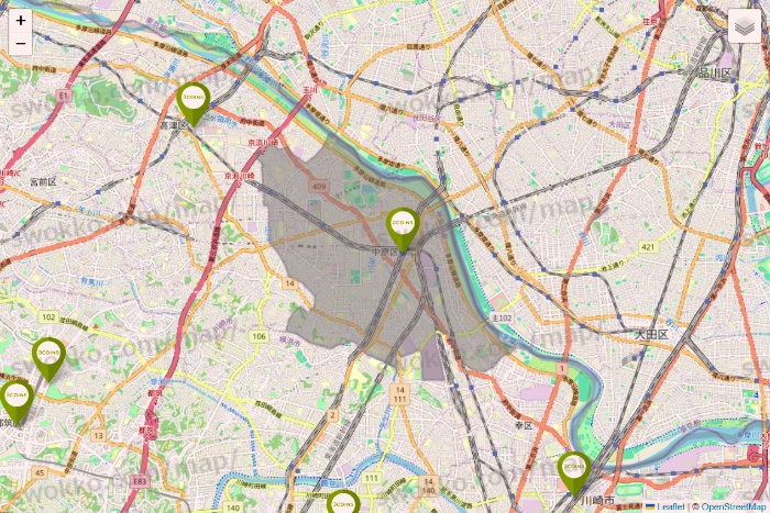 神奈川県の3COINSの店舗地図
