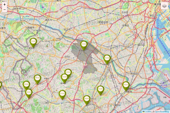 神奈川県の3COINSの店舗地図