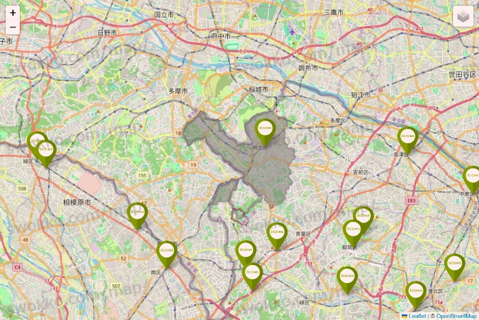 神奈川県の3COINSの店舗地図