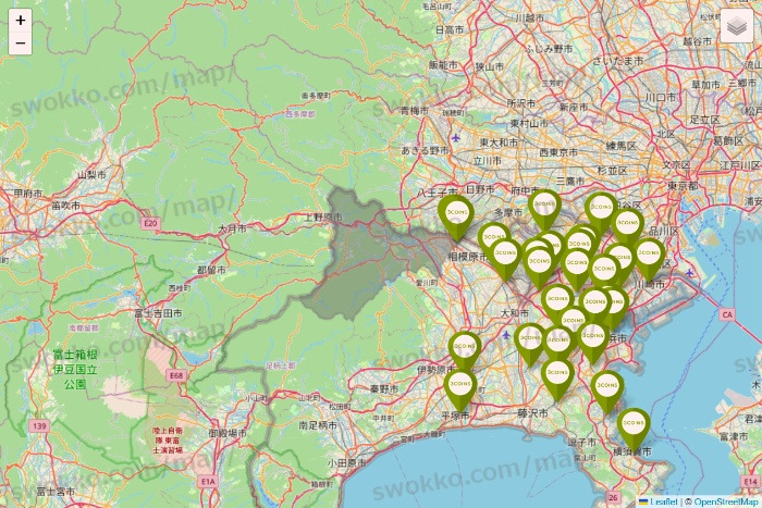 神奈川県の3COINSの店舗地図