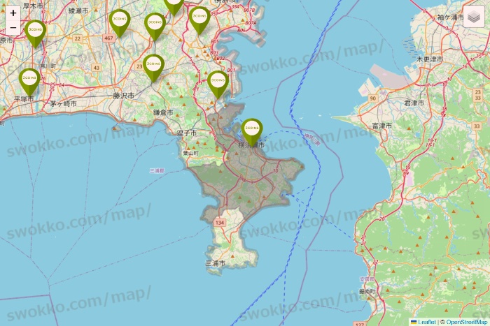 神奈川県の3COINSの店舗地図