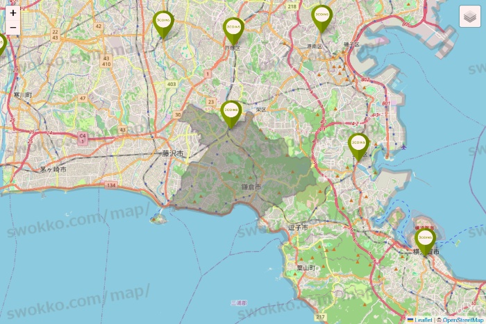 神奈川県の3COINSの店舗地図