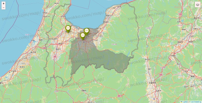 富山県の3COINSの店舗地図
