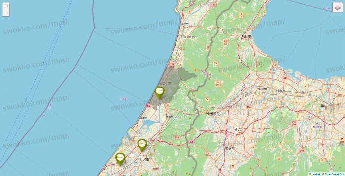 石川県の3COINSの店舗地図
