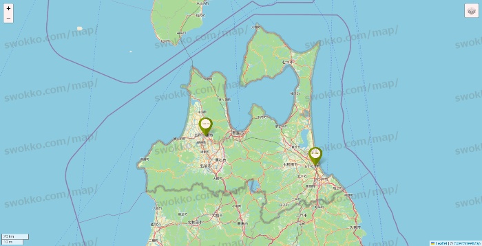 青森県の3COINSの店舗地図