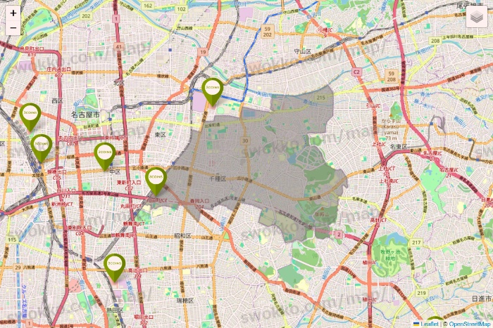 愛知県の3COINSの店舗地図