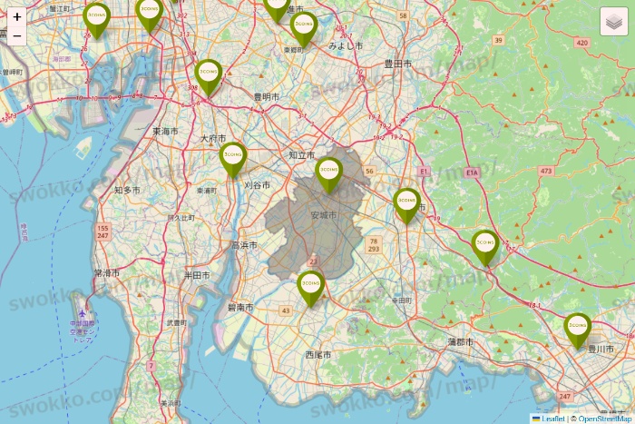 愛知県の3COINSの店舗地図