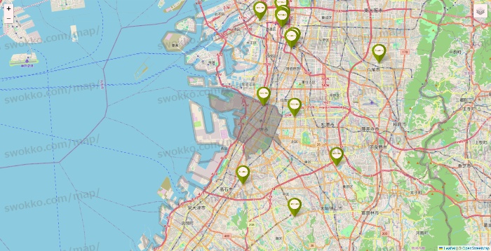 大阪府の3COINSの店舗地図